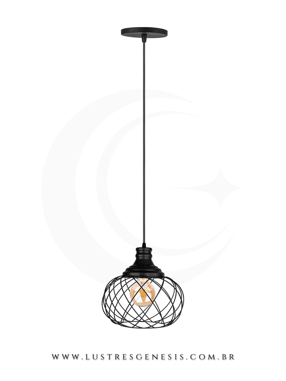 Pendente Luna Médio Preto com design aramado, ideal para cabeceira de cama e área gourmet. Lustres Gênesis Site online venda de Lustres e Iluminação